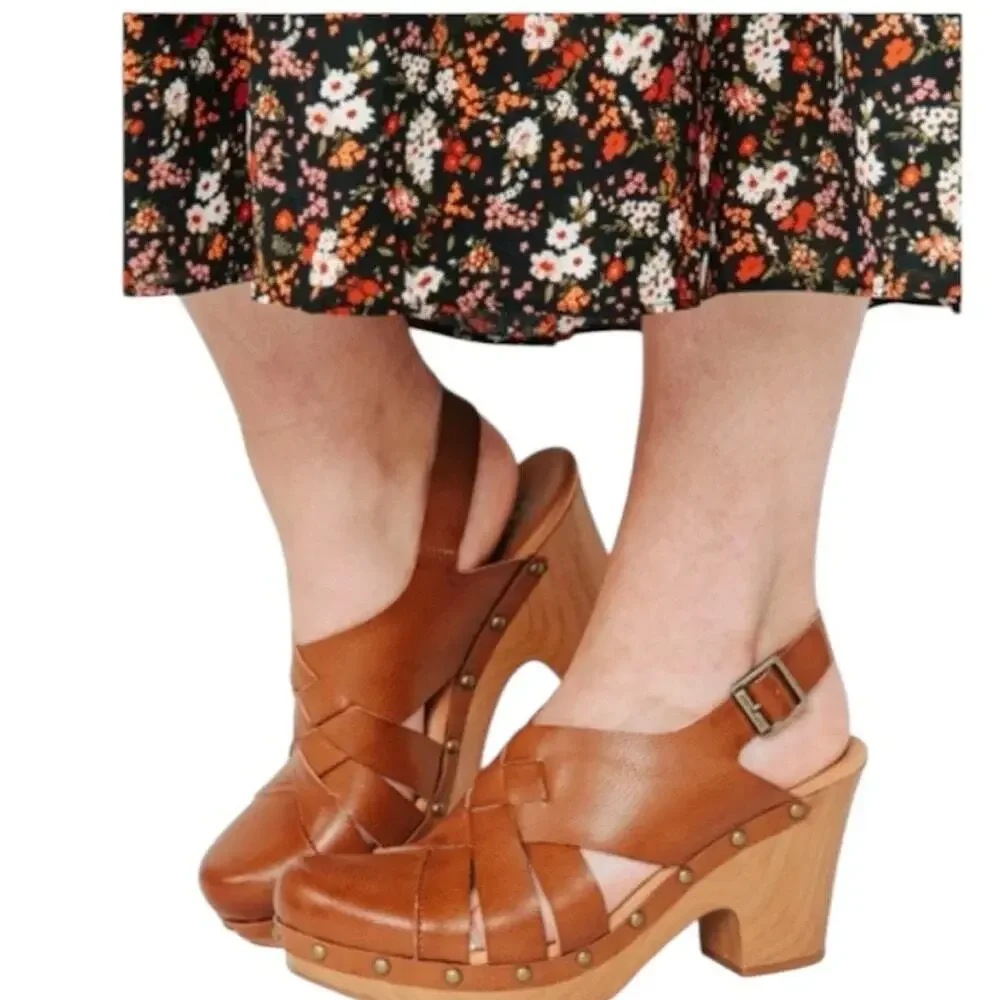 KORKS By Kors ease Wynne Comfort Clogs Shoes Leather Wedge Tan Platform Clogs 7